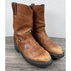 Justin 4762 Mens 7.5 D Brown Leather Work Western Boots USA Ranch Pull On